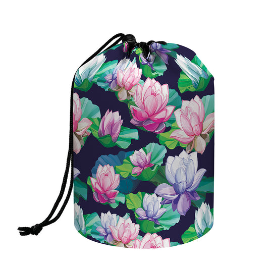 Vintage Lotus Floral Print Drawstring Makeup Bag