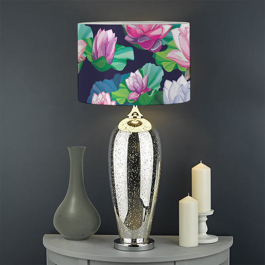Vintage Lotus Floral Print Drum Lamp Shade