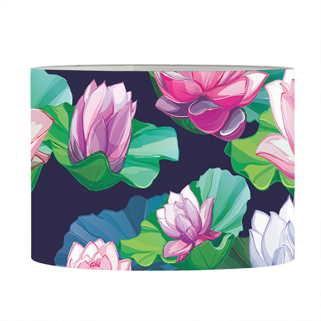 Vintage Lotus Floral Print Drum Lamp Shade