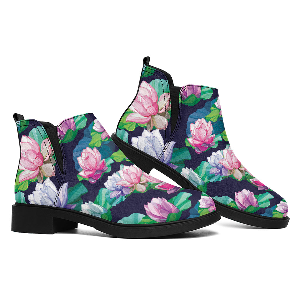 Vintage Lotus Floral Print Flat Ankle Boots