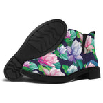 Vintage Lotus Floral Print Flat Ankle Boots