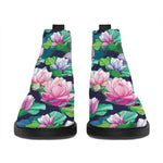 Vintage Lotus Floral Print Flat Ankle Boots