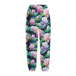 Vintage Lotus Floral Print Fleece Lined Knit Pants
