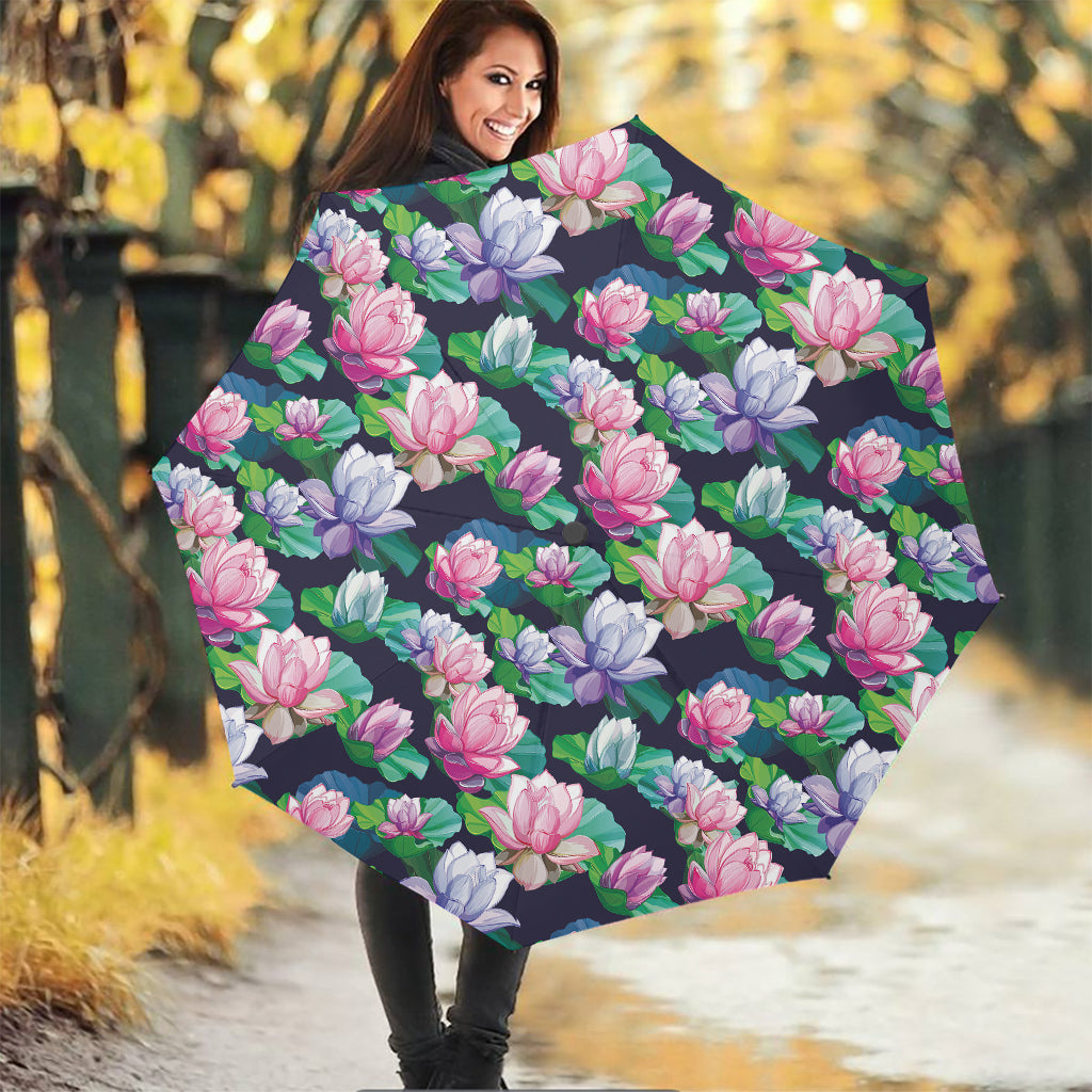 Vintage Lotus Floral Print Foldable Umbrella