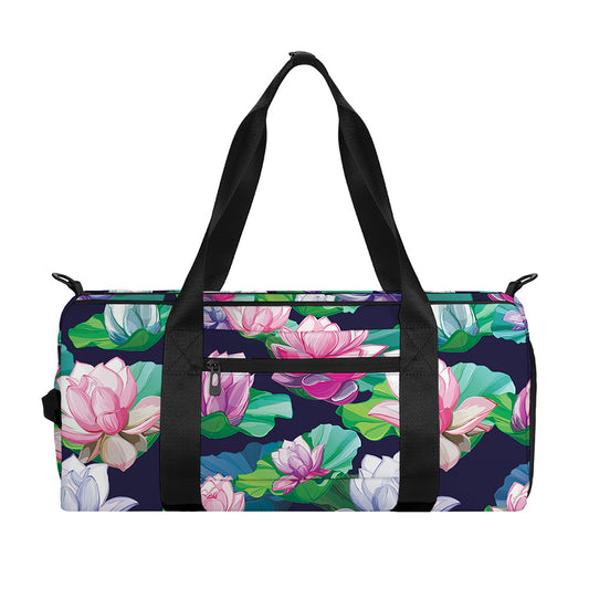 Vintage Lotus Floral Print Gym Bag