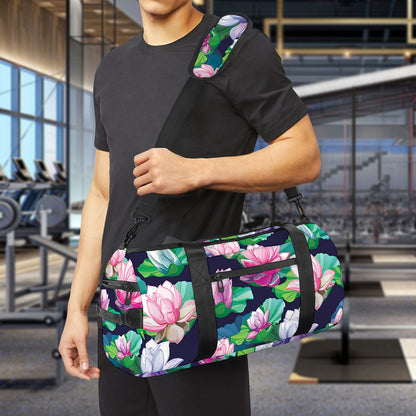 Vintage Lotus Floral Print Gym Bag