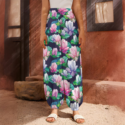 Vintage Lotus Floral Print Harem Pants