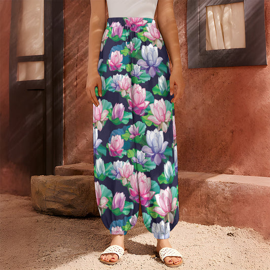 Vintage Lotus Floral Print Harem Pants