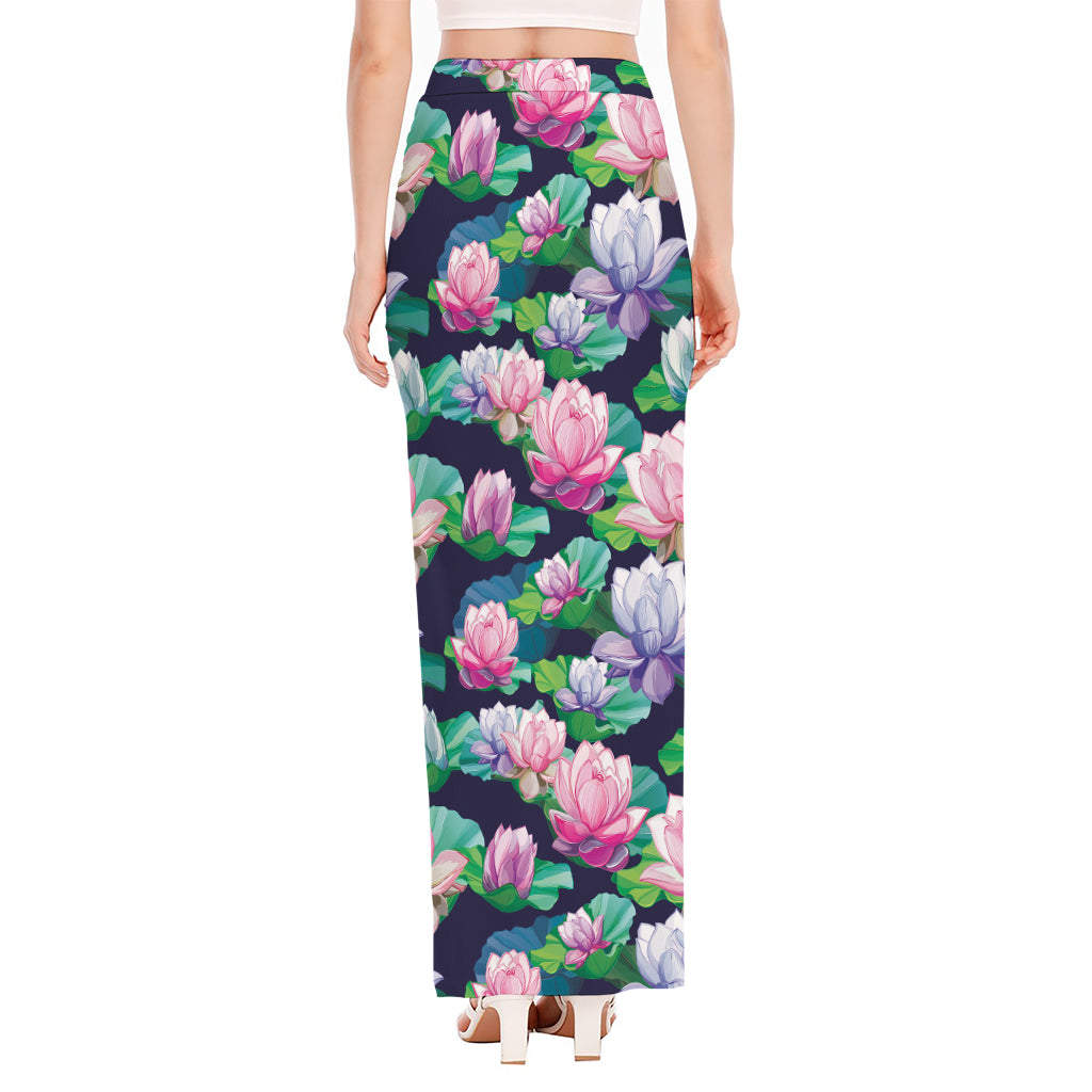 Vintage Lotus Floral Print High Slit Maxi Skirt