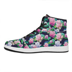 Vintage Lotus Floral Print High Top Leather Sneakers