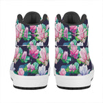 Vintage Lotus Floral Print High Top Leather Sneakers