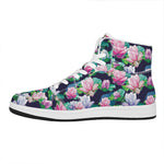 Vintage Lotus Floral Print High Top Leather Sneakers