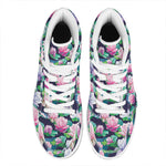 Vintage Lotus Floral Print High Top Leather Sneakers