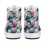 Vintage Lotus Floral Print High Top Leather Sneakers