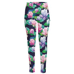 Vintage Lotus Floral Print High-Waisted Pocket Leggings