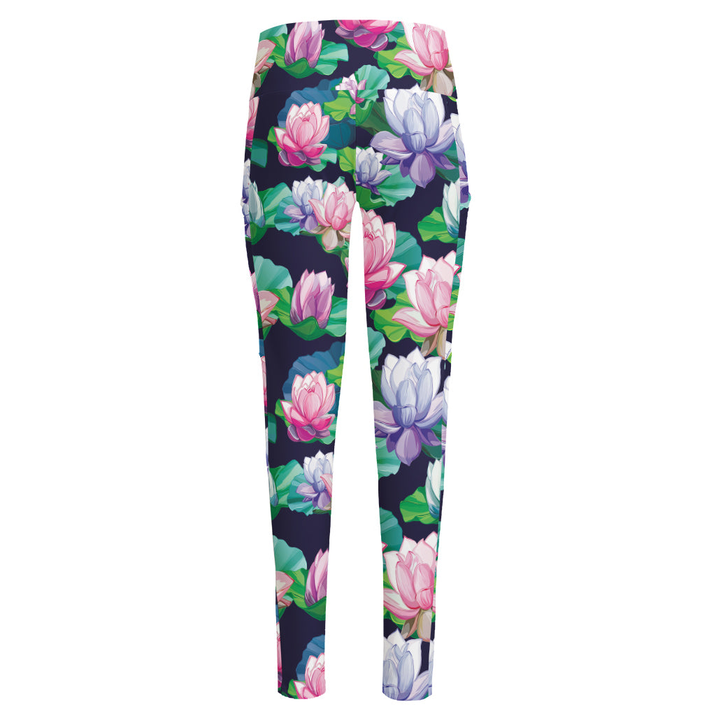 Vintage Lotus Floral Print High-Waisted Pocket Leggings