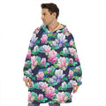 Vintage Lotus Floral Print Hoodie Blanket