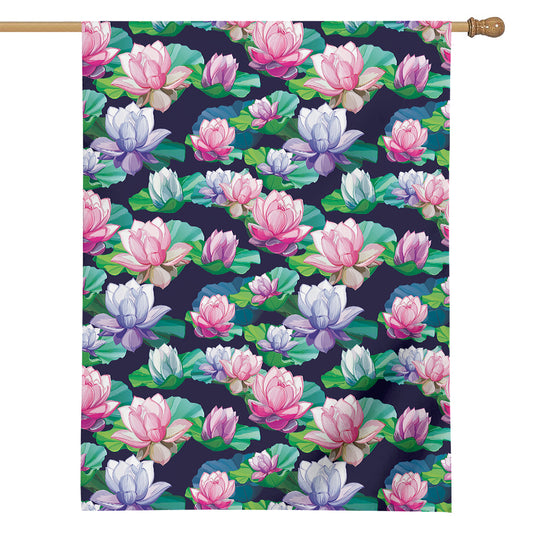Vintage Lotus Floral Print House Flag