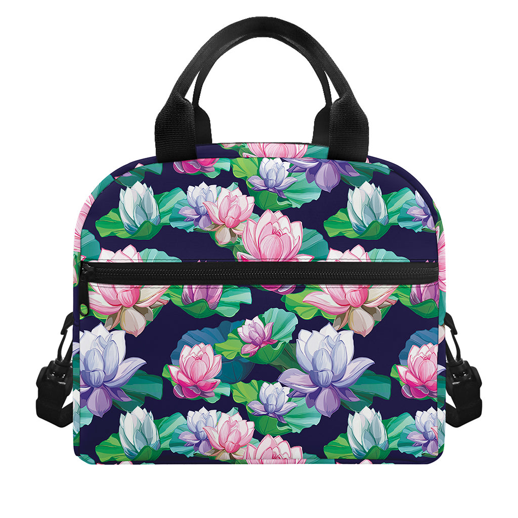 Vintage Lotus Floral Print Insulated Lunch Bag