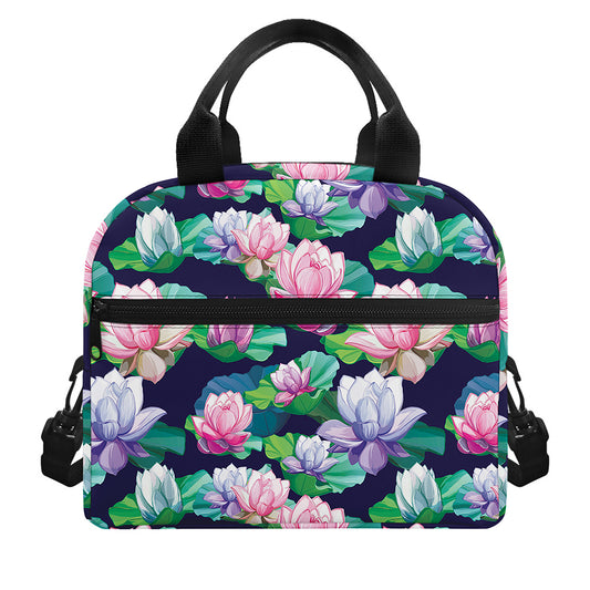 Vintage Lotus Floral Print Insulated Lunch Bag