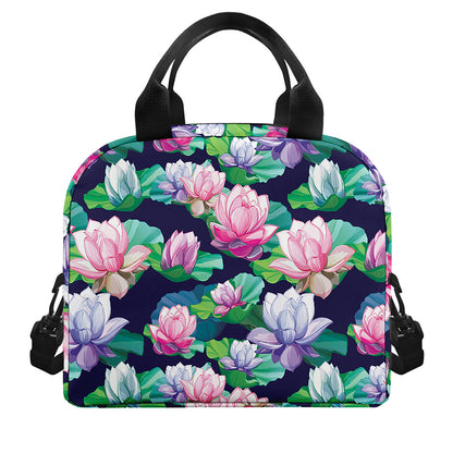 Vintage Lotus Floral Print Insulated Lunch Bag