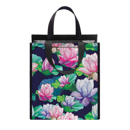 Vintage Lotus Floral Print Insulated Lunch Tote