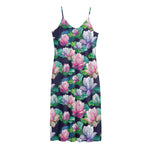 Vintage Lotus Floral Print Jersey Midi Cami Dress