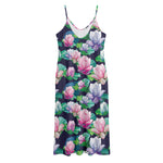 Vintage Lotus Floral Print Jersey Midi Cami Dress