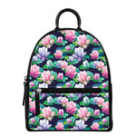 Vintage Lotus Floral Print Leather Backpack