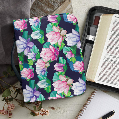 Vintage Lotus Floral Print Leather Bible Cover