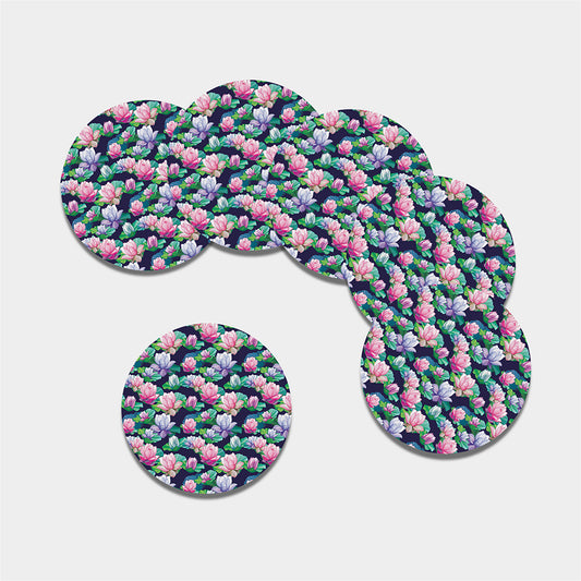 Vintage Lotus Floral Print Leather Coaster Set