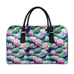 Vintage Lotus Floral Print Leather Duffle Bag
