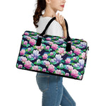 Vintage Lotus Floral Print Leather Duffle Bag