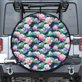 Vintage Lotus Floral Print Leather Spare Tire Cover