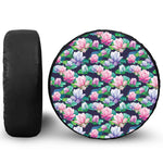 Vintage Lotus Floral Print Leather Spare Tire Cover