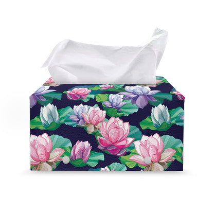 Vintage Lotus Floral Print Leather Tissue Box Cover