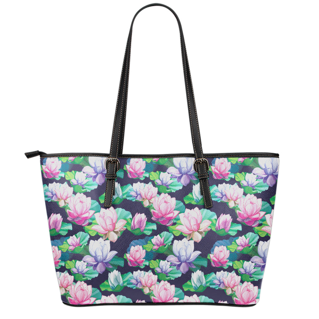 Vintage Lotus Floral Print Leather Tote Bag