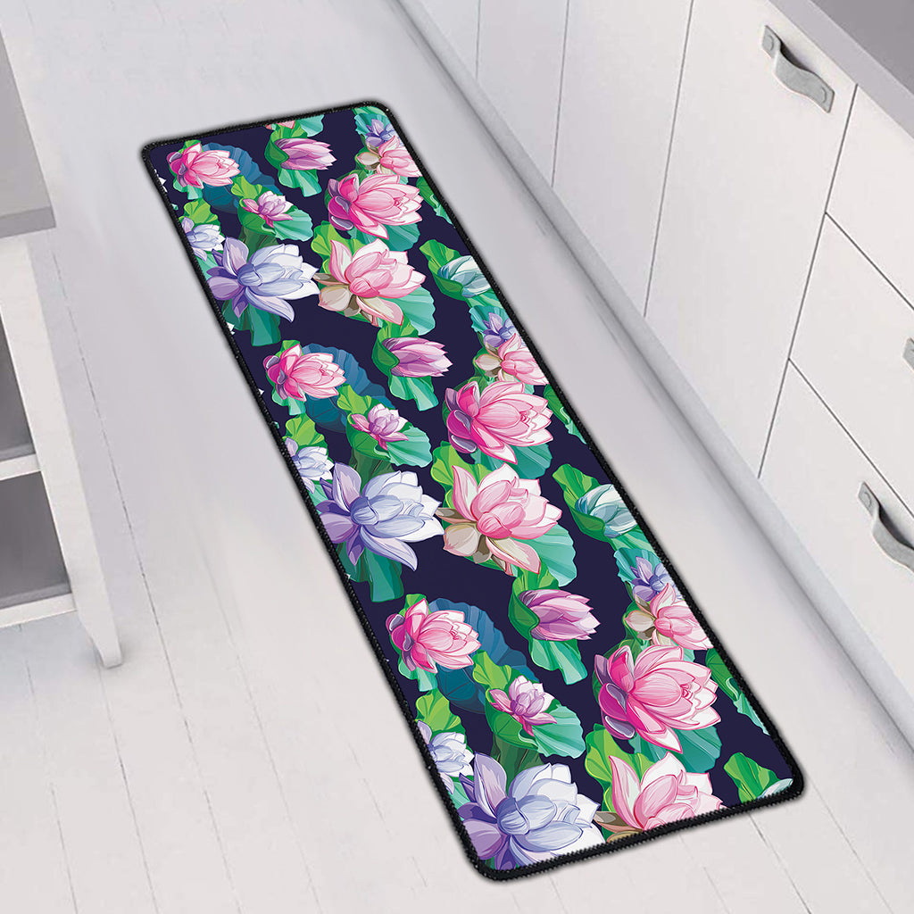 Vintage Lotus Floral Print Long Kitchen Mat
