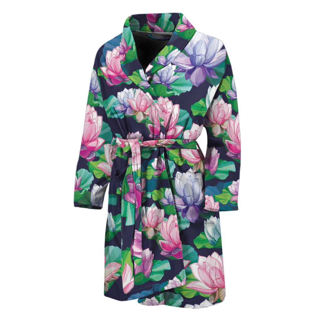 Vintage Lotus Floral Print Men's Bathrobe