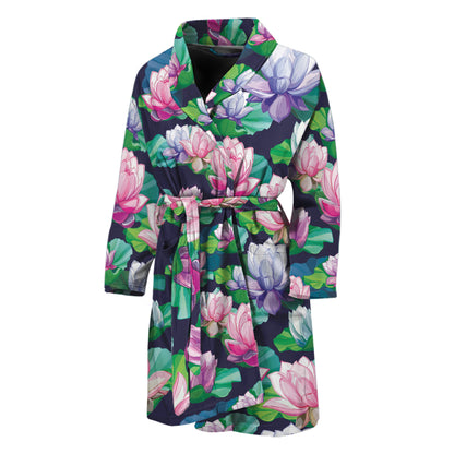 Vintage Lotus Floral Print Men's Bathrobe