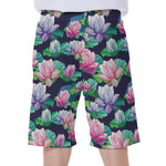 Vintage Lotus Floral Print Men's Beach Shorts