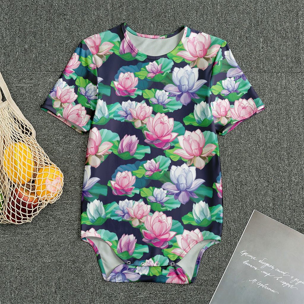 Vintage Lotus Floral Print Men's Bodysuit