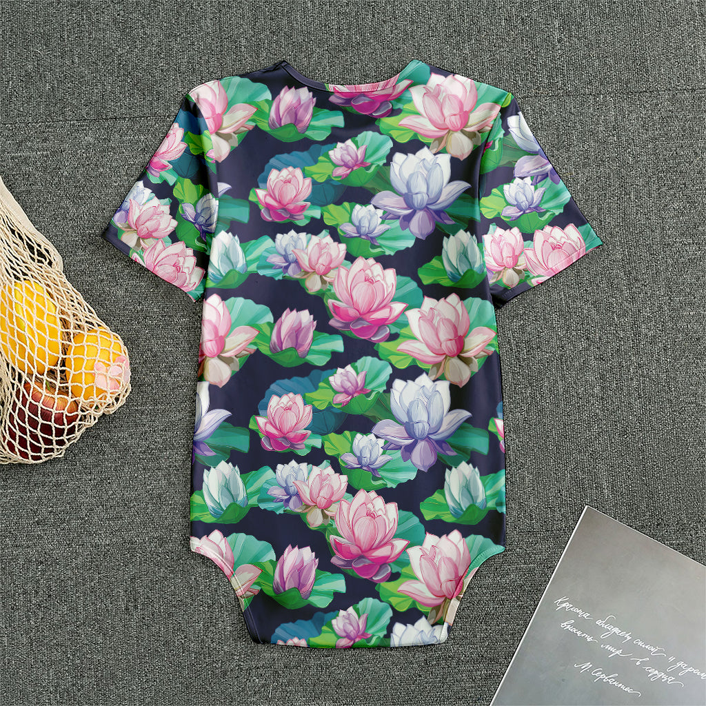 Vintage Lotus Floral Print Men's Bodysuit