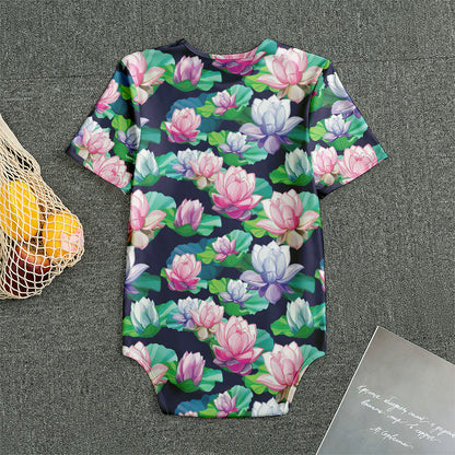 Vintage Lotus Floral Print Men's Bodysuit