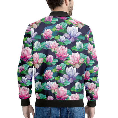 Vintage Lotus Floral Print Men's Bomber Jacket