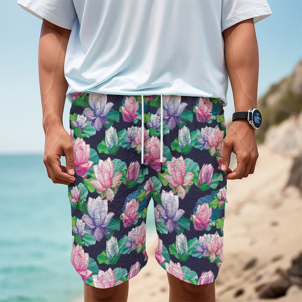 Vintage Lotus Floral Print Men's Cargo Shorts