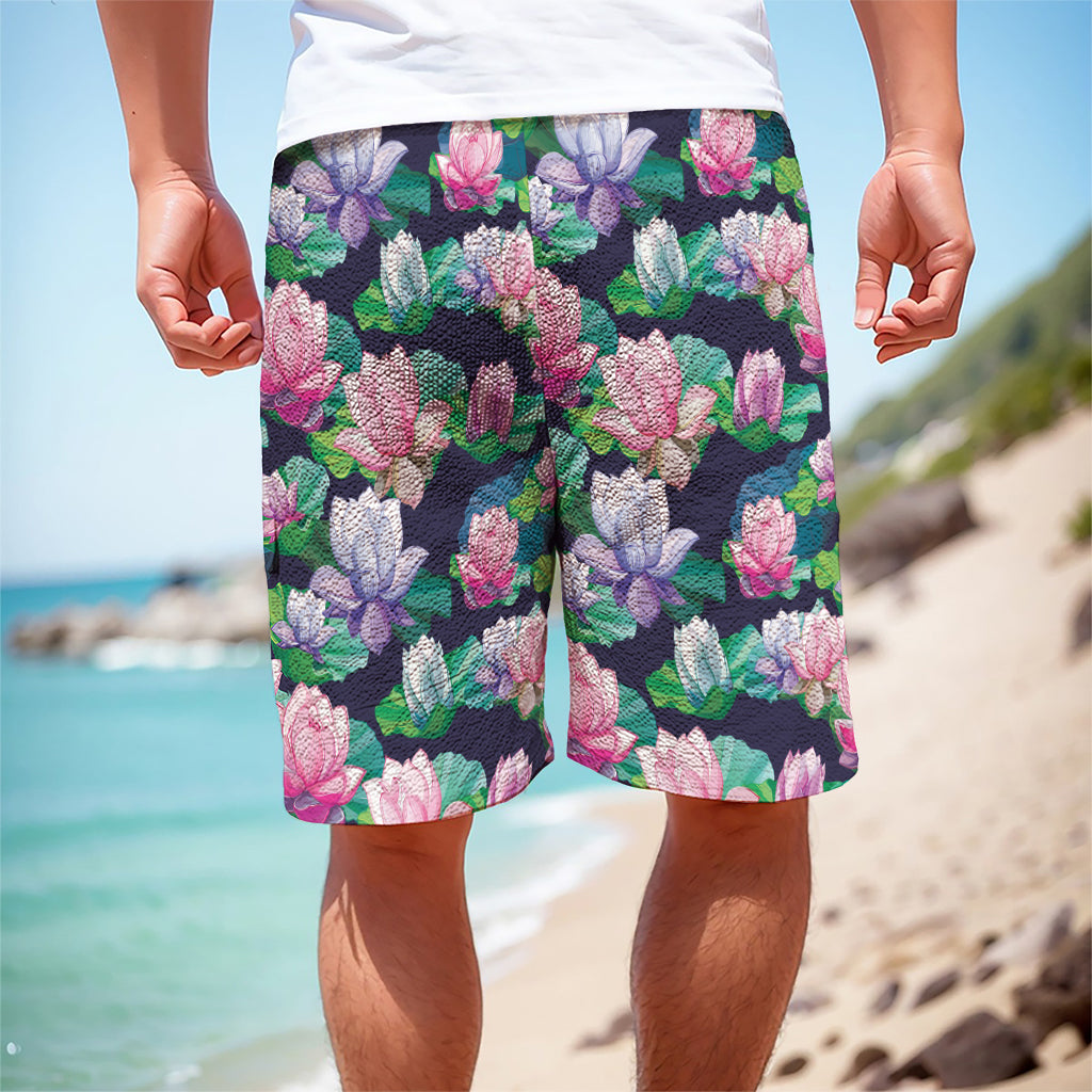 Vintage Lotus Floral Print Men's Cargo Shorts