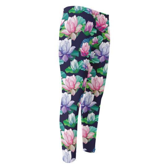 Vintage Lotus Floral Print Men's Compression Pants