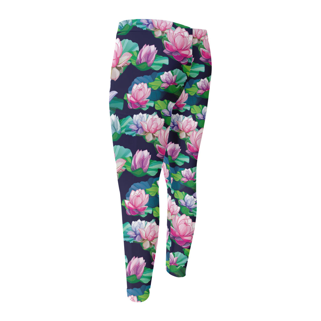 Vintage Lotus Floral Print Men's Compression Pants