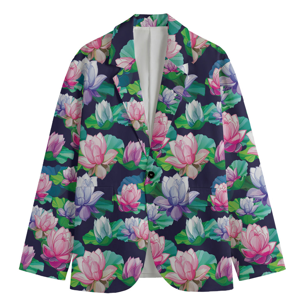 Vintage Lotus Floral Print Men's Cotton Blazer